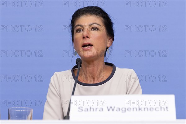 Sahra Wagenknecht, Chairwoman of the Sahra Wagenknecht Alliance (BSW), at a press conference after