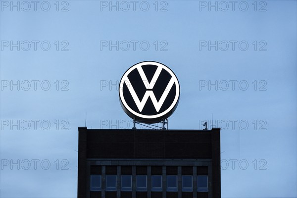 VW logo on the brand tower at the Group headquarters in Wolfsburg, 29/09/2024. The Volkswagen Group