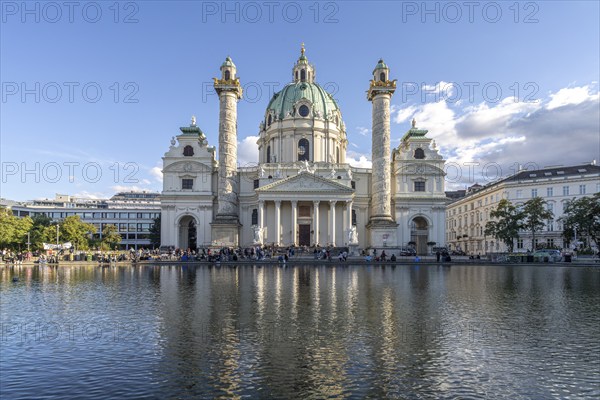 The baroque Karlskirche church in Vienna, Austria, Europe