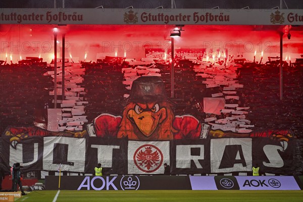 Ultras show choreo, choreography, fan action, fan block Eintracht Frankfurt SGE, Adler Attila,