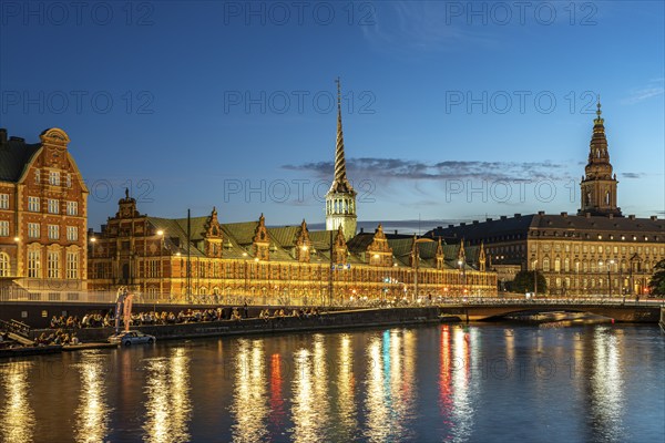 The former Børsen stock exchange on Holmens Canal at dusk, Copenhagen, Denmark, Europe