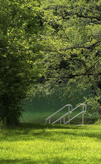 Swimming pool at Lake Thumsee, Bad Reichenhall, Bavaria, Germany, Europe