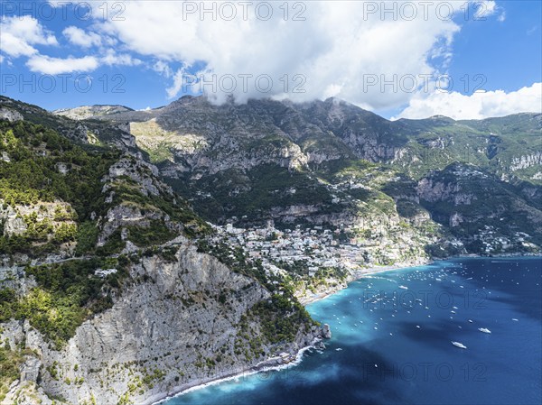 Amalfi Drive from a drone, Amalfi Coast, Positano, Italy, Europe