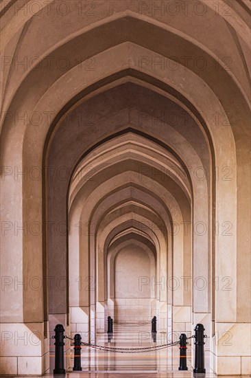 Illuminated arcades at the Sultan's Palace, Muscat, Arabian Peninsula, Sultanate of Oman