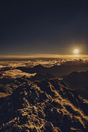 Sunrise hike on the Hochplatte near Halblech in the Ammergau Alps, Ammergebirge in the Allgäu,
