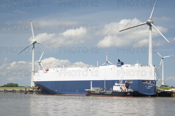 Bunker vessel TMS JANA, car carrier, SFL CONDUCTOR, Emskai, Emden, East Frisia, Lower Saxony,