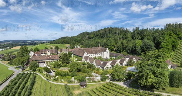 Aerial view of Ittingen Charterhouse, a former Carthusian monastery, today a cultural centre,