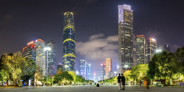 Guangzhou Canton skyline with skyscrapers city centre downtown panorama at night in Guangzhou,