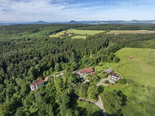 Aerial view of the Schenkenberg Chapel, a pilgrimage chapel built in 1722, with the Schenkenberger