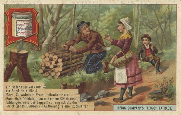 Picture series puzzle, selling firewood, Liebig picture, digitally restored reproduction of a