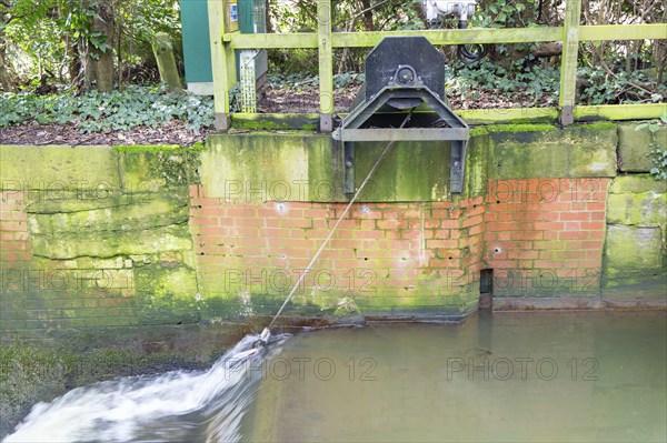 Water flow monitoring equipment gauging station, River Gipping, Sproughton, Suffolk, England, UK