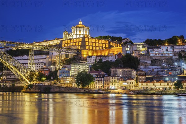 View of Vila Nova de Gaia city with Mosteiro da Serra do Pilar monastery and Dom Luis I bridge over