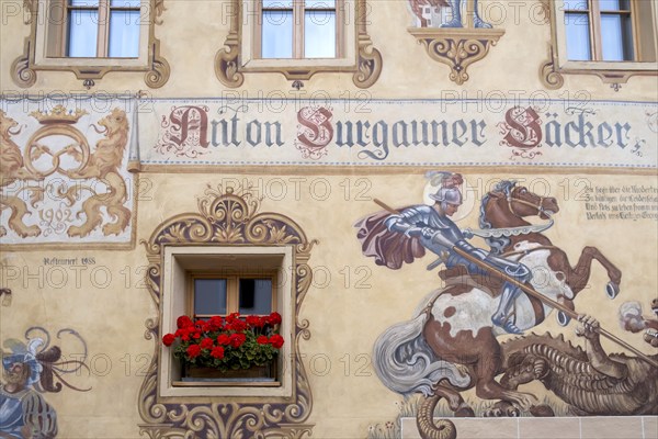 Painted house facade, Castelrotto, Dolomites, South Tyrol, Italy, Europe