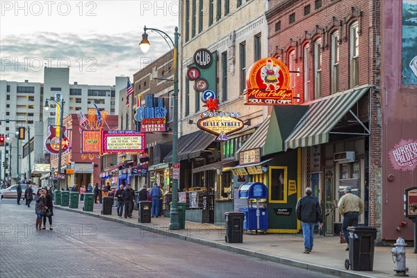 Neon signs along historic Beale Street in Memphis, Tennessee, USA, North America