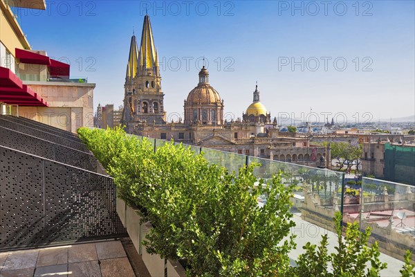 Guadalajara, Mexico-16 april, 2018: Central Guadalajara Cathedral, view from a luxury hotel on