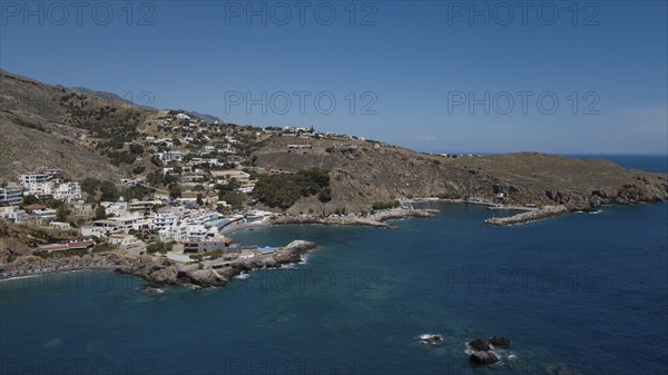 Aerial view of the harbour town of Sfakia on the south coast of the island of Crete on the Libyan