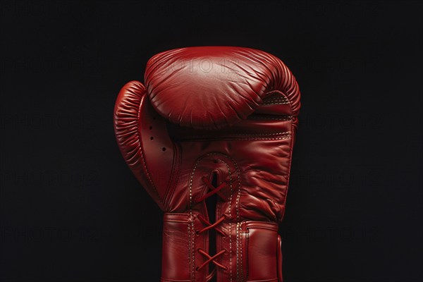 Bright red boxing glove on studio background. Generative AI, AI generated