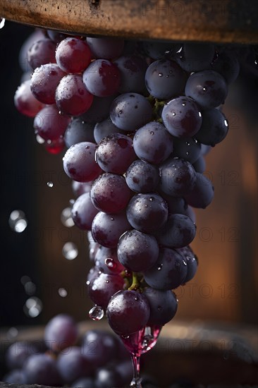 Grape cluster, vine, grape, cluster, close up, detail, traditional, wine press, AI generated
