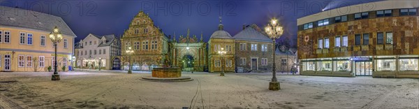 Marketplace Panorama Winter Snow Bückeburg Germany