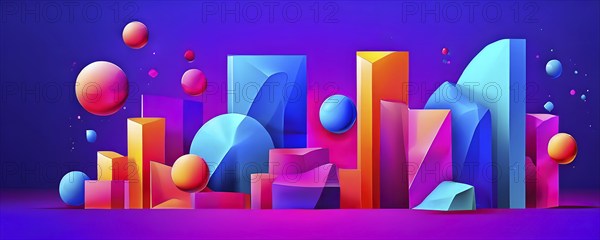 Modern abstract cover template with vibrant perspective 3d geometric prism shapes, AI generated