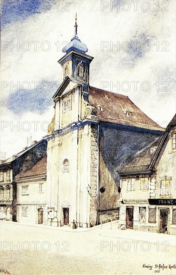 St Roch's Chapel in Penzing, painting by Adolf Hitler (1889-1945), historical, digitally restored