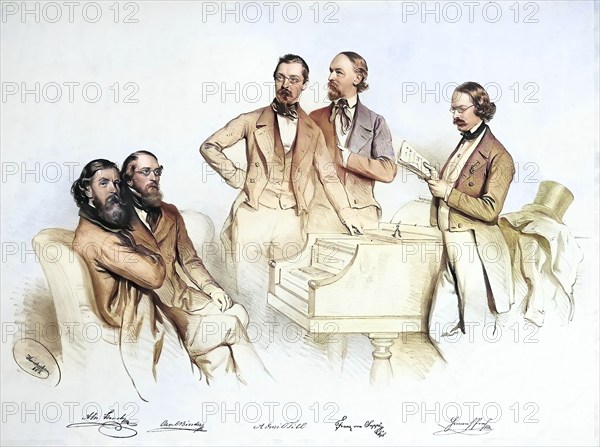 Viennese musicians 1852, Karl Binder, Heinrich Proch, deAnton, Maria Storch, Franz von Suppé and