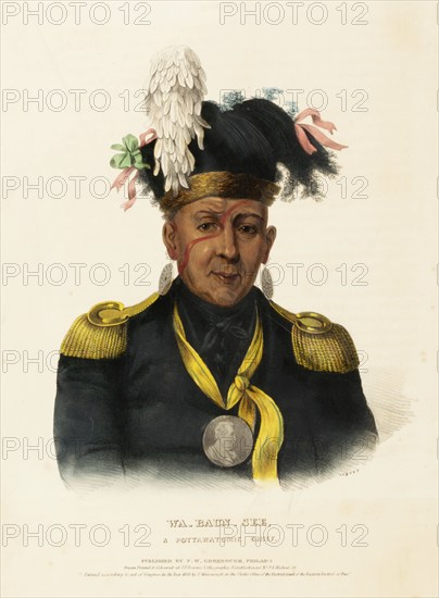 Wa-Baun Lake, A Pottawatomie Chief (1838), Native American, Historical North American Indian
