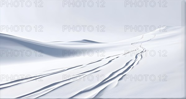 Simplified representation of ski tracks on a pristine snowy slope, created with bold, clean lines,