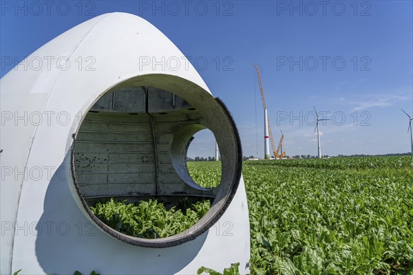 Repowering, dismantled Enercon E-58 wind turbine in a wind farm near Issum, 9 older wind turbines