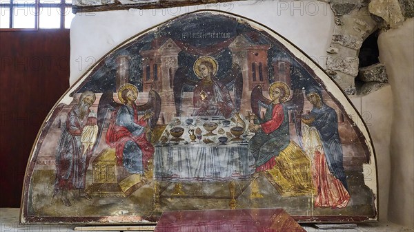 Fresco depicting the Last Supper with Jesus Christ and the Apostles, in a historic church, Inside