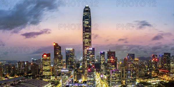 Shenzhen skyline with skyscrapers city centre downtown panorama in the evening in Shenzhen, China,