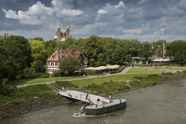 Beer garden on the Rhine and imperial cathedral, St Mary's and St Stephen's Cathedral, UNESCO World