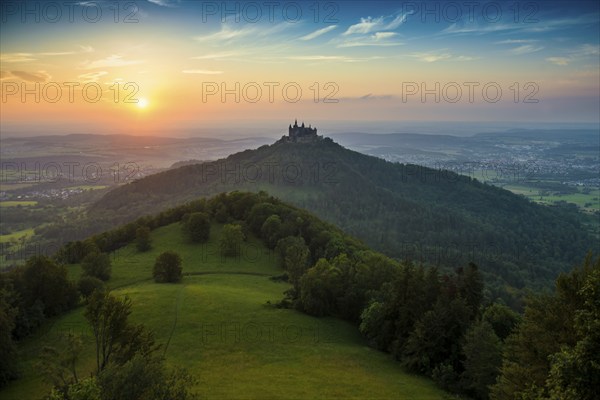 Hohenzollern Castle, sunset, Hechingen, Swabian Alb, Baden-Württemberg, Germany, Europe