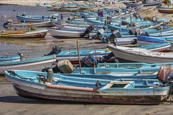 Fishing boats anchored in the harbour of Mirbat, Dhofar Province, Arabian Peninsula, Sultanate of
