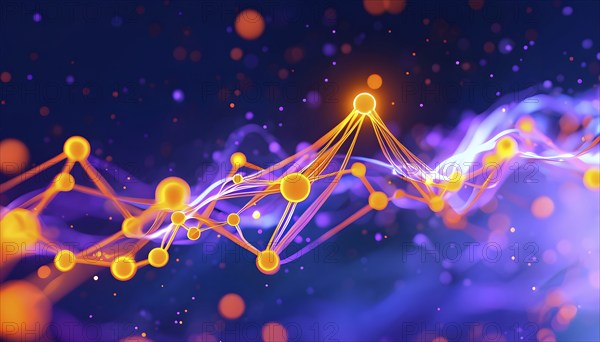 Flowing neural network, with glowing nodes connecting and disconnecting in a smooth and rhythmic