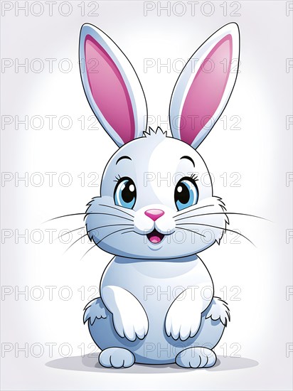 A simple cartoon Easter bunny with a white background, abstract illustration, AI generated