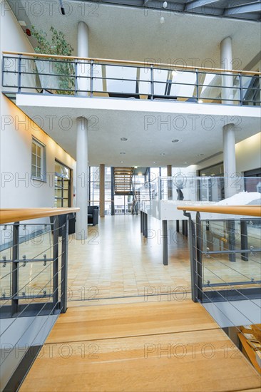 Open interior with modern architecture and glass railings, Nagold Town Hall, Black Forest, Germany,
