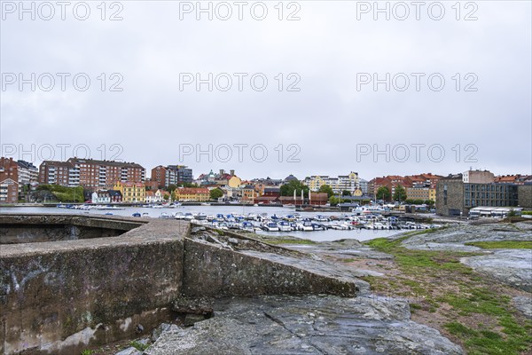 View from the island of Stakholmen to the marina and houses in the city harbour of Karlskrona,