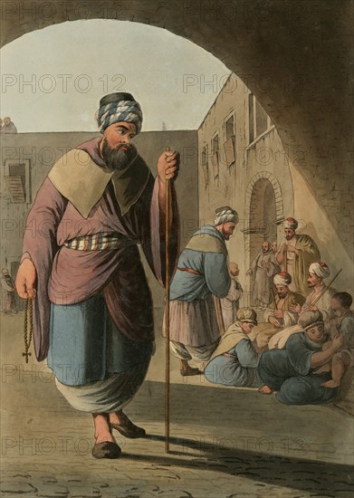 Historical Palestine, A Maronite monk and pilgrim, Historical, digitally restored reproduction from