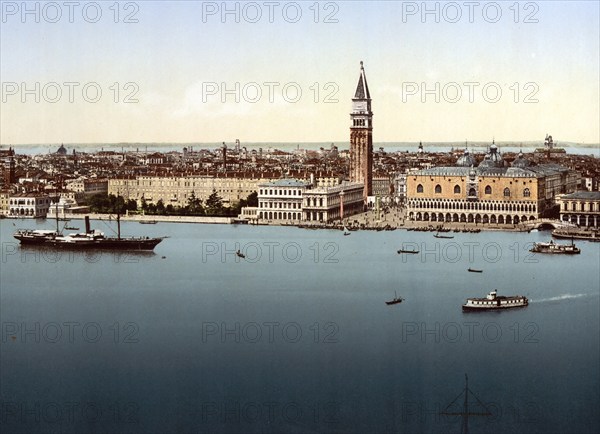 Doge's Palace, Venice, Italy, Historic, digitally restored reproduction from a 19th century