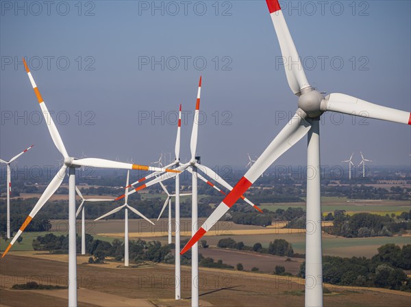 Wind farm near Anklam, drone photo of wind turbines, Sarnow, Mecklenburg-Western Pomerania,