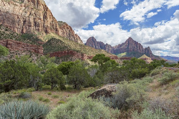 Rock formations in the rugged mountains of Zion National Park, Utah