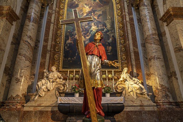 Statue of St Charles Borromeo in the baroque Karlskirche church in Vienna, Austria, Europe