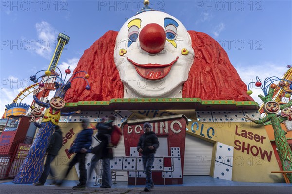 Giant clown in the Prater, the Wurstelprater in Vienna, Austria, Europe