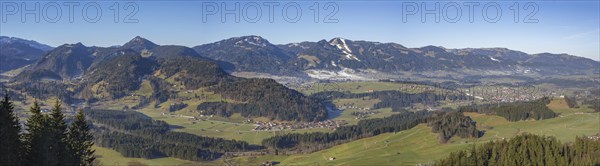 Panorama from the Wallrafweg near Oberstdorf into the Illertal, Allgaeu, Bavaria, Germany, Europe