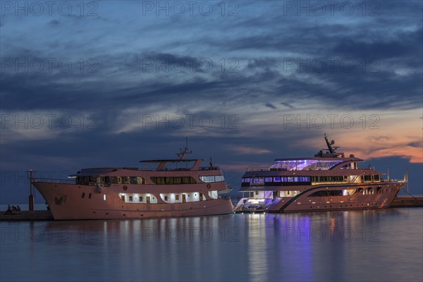 Excursion boats in the harbour of Rovinj, Istria, Croatia, Europe
