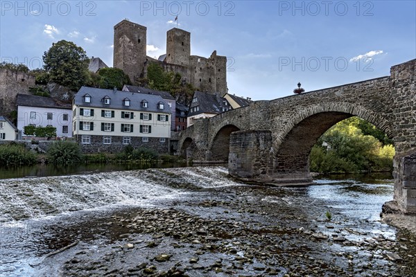 Runkel Castle, hilltop castle from the high Middle Ages, ruins, old Lahn bridge, historic old town,