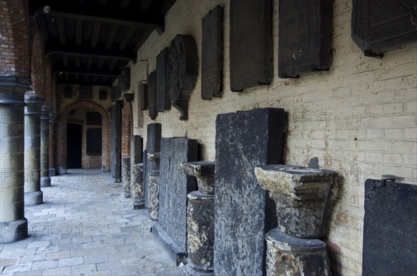 Medieval stone tablets in the Gruuthuse Museum, Bruges, West Flanders, Belgium, Europe