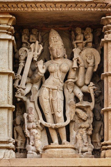 Famous stone carving sculptures, Lakshmana Temple, Khajuraho, India. Unesco World Heritage Site