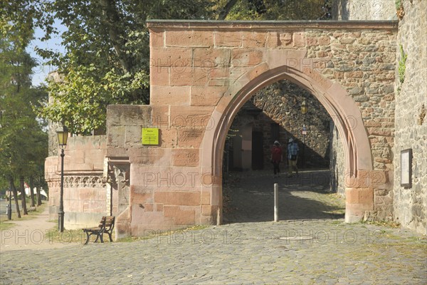 Main Gate with historic city fortification, city wall, archway, battery, Höchst, Main, Frankfurt,